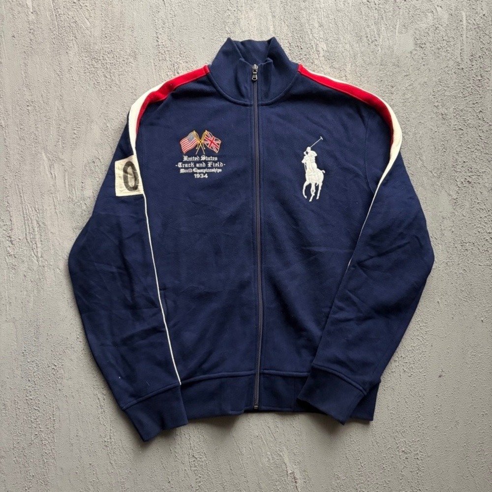 Vintage Polo Ralph Lauren Track Jacket Medium Blue 1990s USA Track & Field